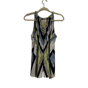 Alfani women’s multi color geometric tank with silver metal strap loose top Lg